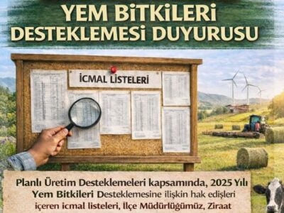 2025 Yılı Yem Bitkileri Desteklemesi İcmali Askıya Çıkarıldı